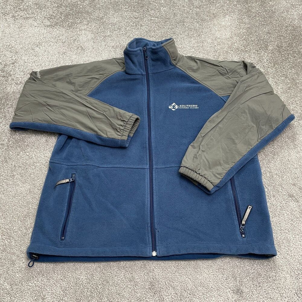 Columbia Pine Ridge Paslode Fleece Jacket Mens Large Blue Gray Full Zip Outdoor